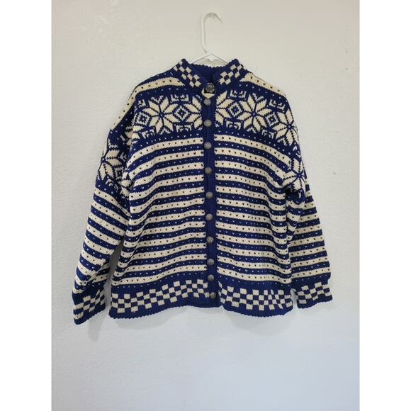 Berlou Sweaters - Vintage Berlou Norweigan Wool Winter Snowflake‎ Blue Sweater L-XL #17